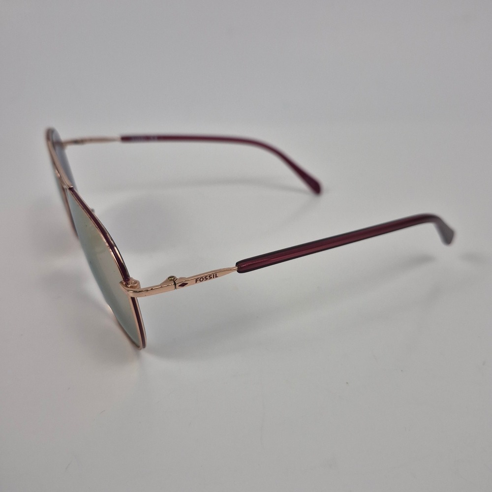 Fossil Rose Gold Aviator Sunglasses Pink Mirrored Lens Burgundy Temples